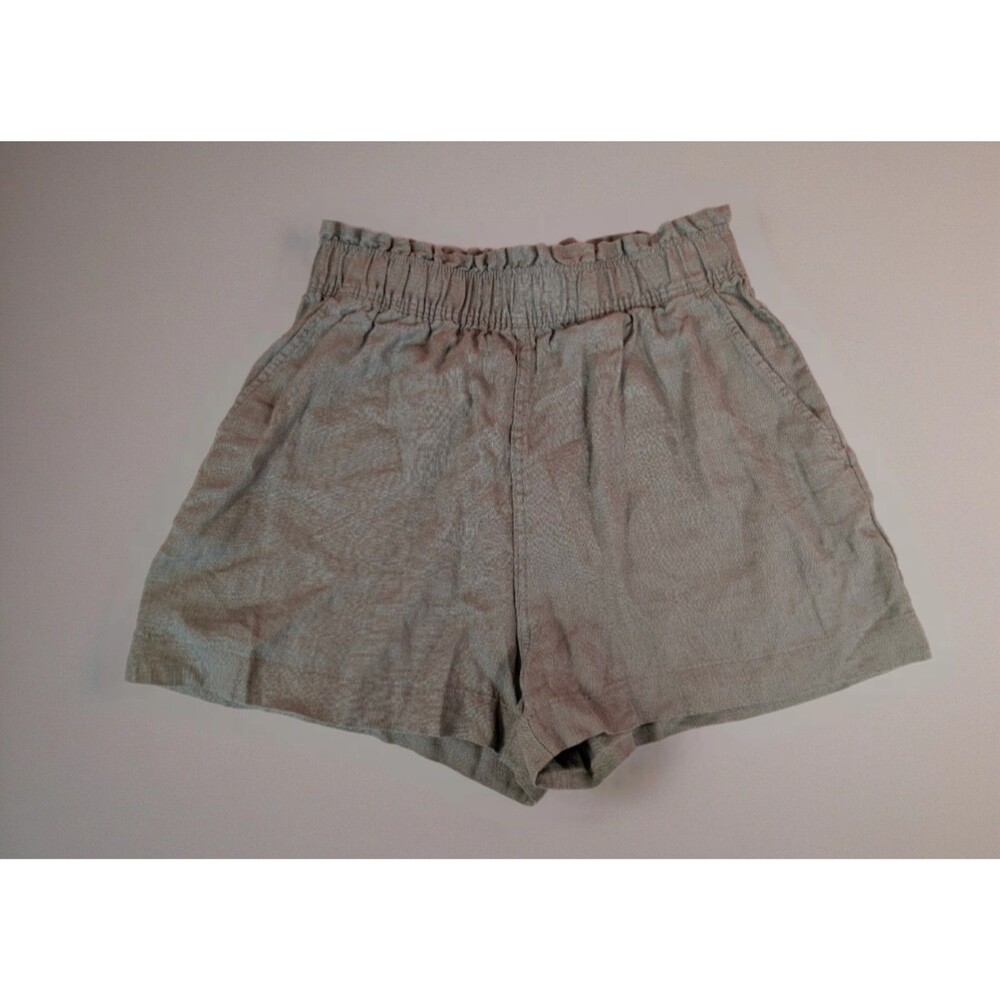 Women's H&M Premium 100% Linen Elastic Waist Pull On Shorts Olive Green XS